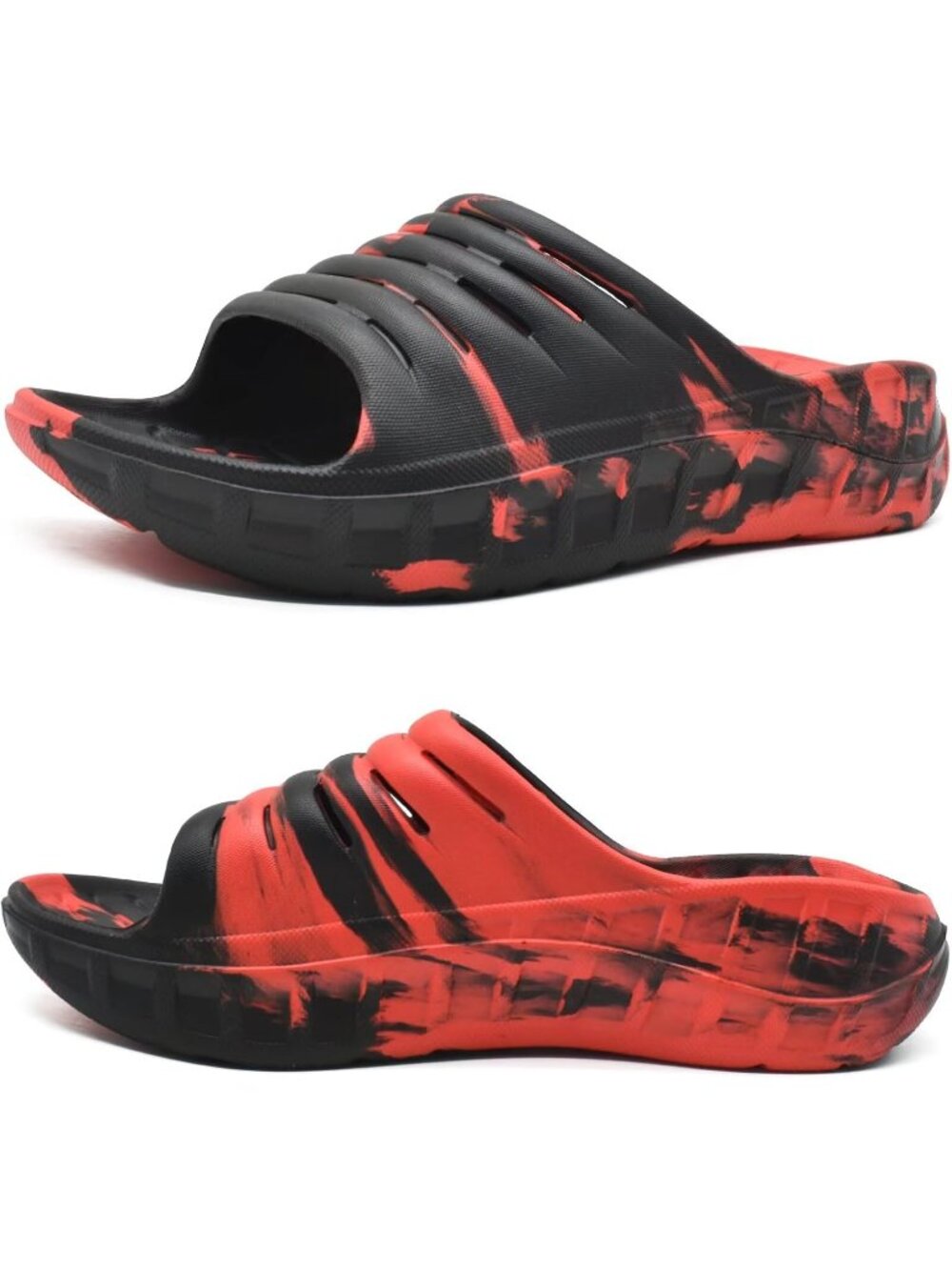 Men Red Black Sandals Orthotic Arch Support Open Toe Sport Slides Thick Cushion